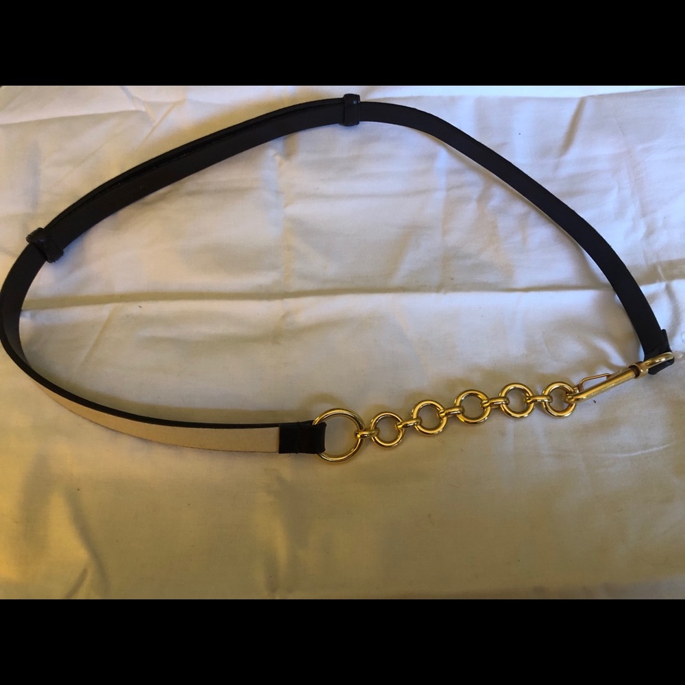 Black/white reversible/adjustable leather  belt